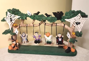 Vintage 90’s Hand painted Swinging Halloween Figurine Monsters on Swing Decor p7 - Picture 1 of 7