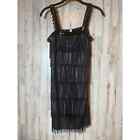 Womens Black & Silver Flapper Dress with Fringe