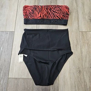 Michael Kors Aerie Bikini Set Zebra Bandeau Top Black Bottom Women's Small - Picture 1 of 12