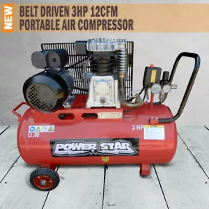NEW BELT DRIVEN 3HP 12CFM AIR COMPRESSOR PORTABLE 300L/MIN 80LT TANK - Picture 1 of 4