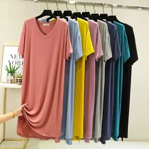 Women Modal Cotton Short Sleeve Nightshirt Sleepdress Nightgown Plus Size Pajama - Picture 1 of 26