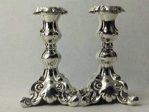 Judaica Shabbat Small Silver 925 Candlestick Holders Ben Yehuda Type - Picture 1 of 8