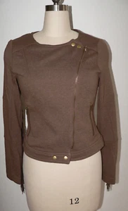 Women's NWT STETSON Size Medium Brown Knit Faux Leather Fringed Moto Jacket - Picture 1 of 5