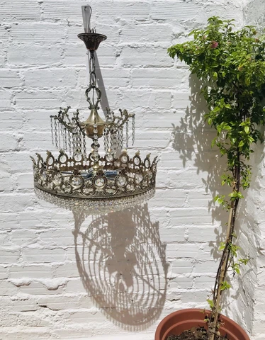 19.5 x 28" Large Antique Silver White Bronze Tiered Crystal Chandelier French Cover