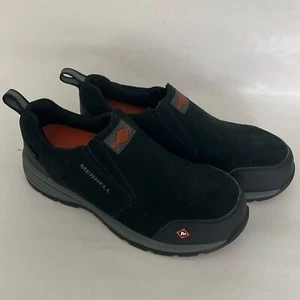 EUC Merrell Work Jungle Moc Steel Toe Shoes Black Suede Slip On Sz 10 M - Picture 1 of 7