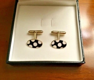 Blue & White Spot Enamelled Cufflinks with Presentation Box - Picture 1 of 2