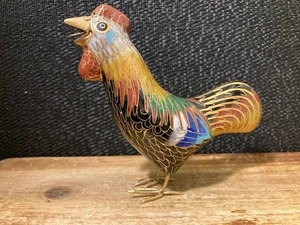 Vintage Cloisonne Emaille Kupfer Hahn Feng Shui Sternzeichen Tier Hahn Figur - Bild 1 von 7