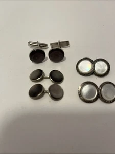 Silver 925 9g Wt Dark Abalone Cufflinks & 4 Chain Links Mens Vintage Formal Wear - Picture 1 of 3