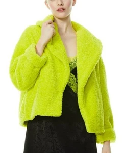 Alice + Olivia Ora Faux Fur Teddy Coat Lime Punch Green Fuzzy Maximalist Jacket - Picture 1 of 11