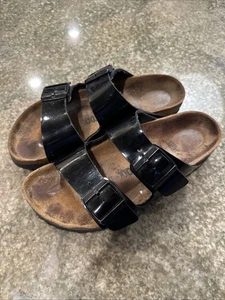 Birkenstock Betula Arizona Women Black Patent Sandals Slides Size 38 US 7 - Picture 1 of 9