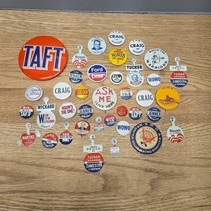 Lot of Presidential And Other Campaign Pins 37 Total Taft, Roosevelt, Eisenhower - Picture 1 of 12