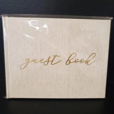 Bloom Daily Planners Guest Book, Gold Linen Wedding Party Retirement Graduation - Image 1 of 4