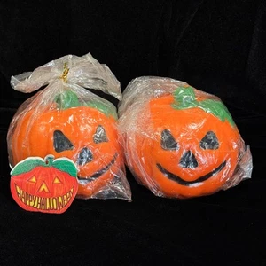 Vtg Jack O’ Lantern Pumpkin Candles Halloween Decor Hand-Painted Girlie Style - Picture 1 of 15
