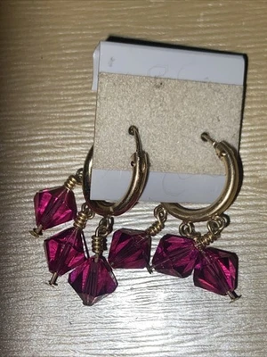 NUEVO 14k Oro GF Rosa Vidrio Facetado Cuentas Aros Colgantes Impresionantes Años 80 Foto 1 de 4