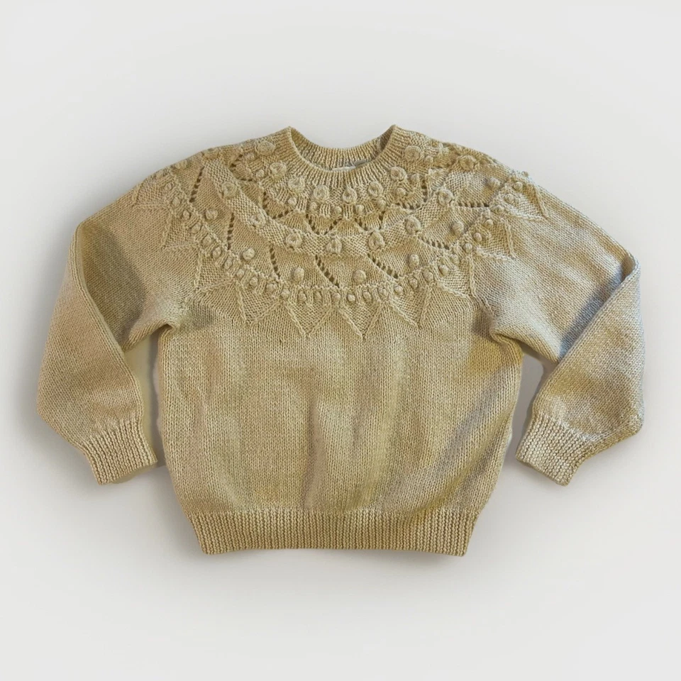 Vintage JG Hook Hand Knit Wool Bobble Yoke Sweater M Cream Popcorn Cottagecore - Image 1 of 4