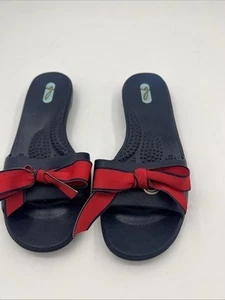 Okabashi Oka B Navy Blue Rubber Flat Sandals With Nautical Bow Women M (6/7) - Picture 1 of 7