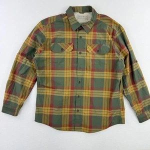 Eddie Bauer Performance Collar Shirt Size L Olive Green Plaid Long Sleeve Mens - Picture 1 of 10
