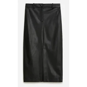 J.Crew Faux Leather Pencil Skirt Black High Waist Minimalist Midi Slit US 4 NWT - Picture 1 of 13