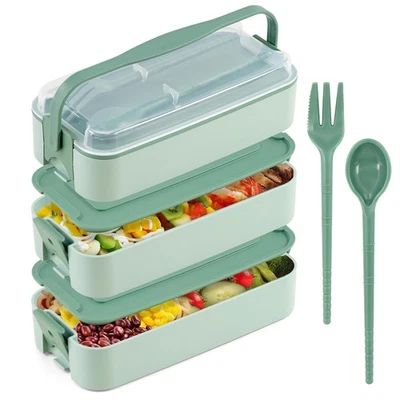 GEEZY 3 Layer Bento Lunch Box with Spoon Fork BPA Free Lunch Box with Compartments