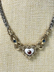 Statement Gold & Silver Tone Heart Panel Baroque Chain Necklace Rhinestone 871 - Picture 1 of 17