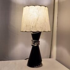 MCM Table Lamp Black Gold Fleck Abstract Glazed Light Leather Edge Wrap Shade