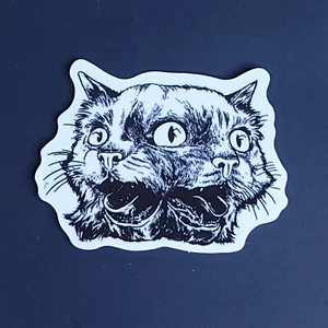 Horror Movie Black and White Gothic Laptop Sticker - 2 Inch #44 - 3 Eyed Cat - Picture 1 of 2