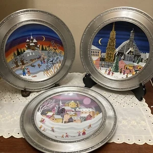 Vintage Porcelain Barbara Furstenhofer Plate With Rein-Zinn Pewter Frame Set 3 - Picture 1 of 18