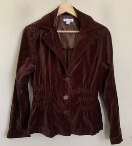 Joan Rivers Jacket Brown Velour Collared Buttons Waist Elastic Design Size M - Picture 1 of 9
