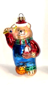 "Adorno de Navidad de vidrio soplado oso y barco de 5" - Imagen 1 de 3