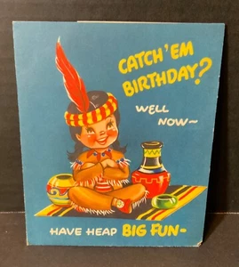 VTG Razzle Dazzle Birthday Card Pop Up Indian Boy “Have Heap Big Fun” And How! - Picture 1 of 4