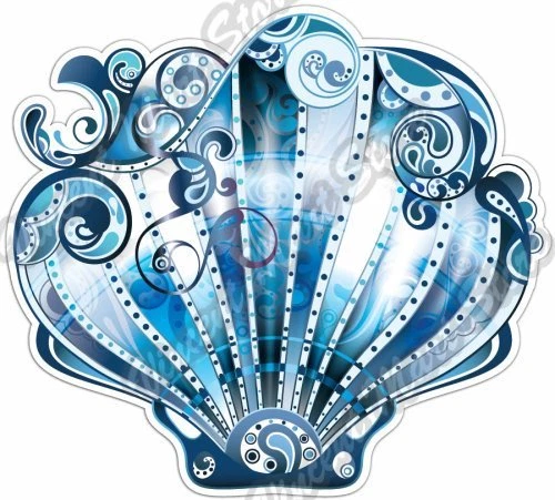 Blue Scallop Shell Clam Pearl  Abstract Car Bumper Vinyl Sticker Decal 5"X4" - Image 1 of 1