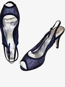 Papell Damengröße 8,5 marineblaue Fersenriemen-Pumps mit Ledersohle Sandale Absatz Schuhe - Bild 1 von 8