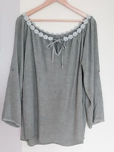 Viskose Bluse Tunika Kakhi Oil Washed mit süßen Perlen Größe bitte Maße beachten - Bild 1 von 3