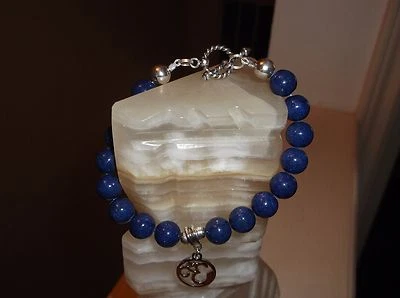 PULSERA HOMBRE HECHA A MANO 9" 10 MM AZUL LAPISLÁZULI Y SS OM CUENTAS Foto 1 de 4