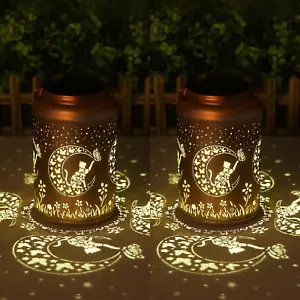 Solar Lanterns Outdoor Waterproof - 2 Pack Cat Garden Decor Birthday Gifts for W - Picture 1 of 12