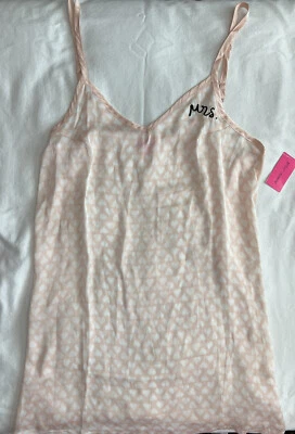 Betsey Johnson Bridal Chemise Nightgown Pink White Hearts Sz S Small MRS New $58 - Image 1 of 4