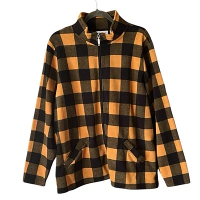 Denim & Co. Chaqueta Camisa Negra Y Dorada Buffalo Cuadros Cremallera Frontal. Mujer Talla XL Foto 1 de 4