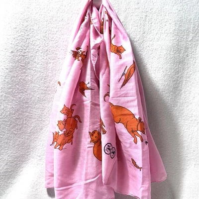 Brooke Cadwallader Cats Whiskers Orange Cat Pink Scarf 39” X 36” - Image 1 of 4