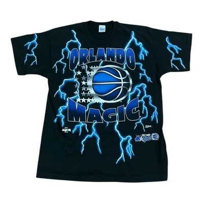 Vintage 90s Orlando Magic Salem Lightning AOP Black T-Shirt Mens SZ XL - Image 1 of 4