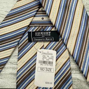 NWT Stefano Ricci Luxury Collection Tie Regimental Stripe Gold Brown Blue Wide - Picture 1 of 8