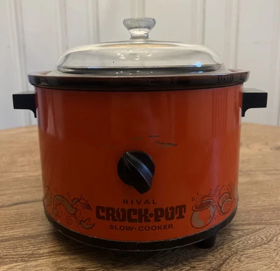 Vintage Rival Crock Pot Slow Cooker Model 3102/2 Flame Orange Tested - Image 1 of 4