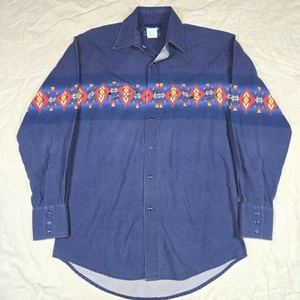 Vntg Wrangler Western Aztec Pearl Snap Long Sleeve 90s Cowboy Shirt Sz Medium - Picture 1 of 8