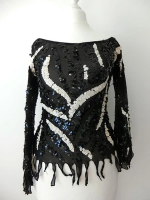 Black & White Sequins Stretch Bodycon Petite Sexy Off shoulder Dancing Top, XS - Image 1 of 4