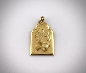 Vintage 12K Gold Filled Praying Hands Religious Medal 3.3 g” God Answers Prayer” - Picture 1 of 9