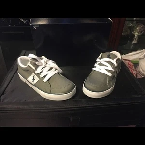 POLO RALPH LAUREN GILES CANVAS SNEAKER GREY/NAVY BLUE SIZE 1 - Picture 1 of 4