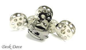 BobbinCase 'M'-18045, 5 'M' Bobbins-18034, BABYLOCK BROTHER CONSEW SINGER JANOME - Picture 1 of 4