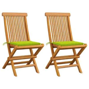 Sedie Giardino e Cuscini Verde Brillante 2 pz Massello di Teak - Foto 1 di 9