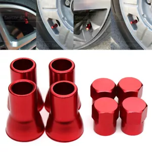 4X Red Aluminum Car Tire Wheel Stem Air Valve CAPS & Sleeve Cover Accessories - Picture 1 of 12