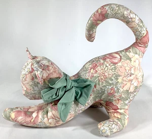 Tope de puerta vintage de tela para gato decoración rosa floral verde arco hecho a mano EUVC - Imagen 1 de 3