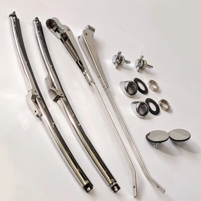 CLASSIC MINI STAINLESS STEEL WINDSCREEN WIPER ARMS BLADES TRIM KIT 10" Y11PGJ - Image 1 of 3